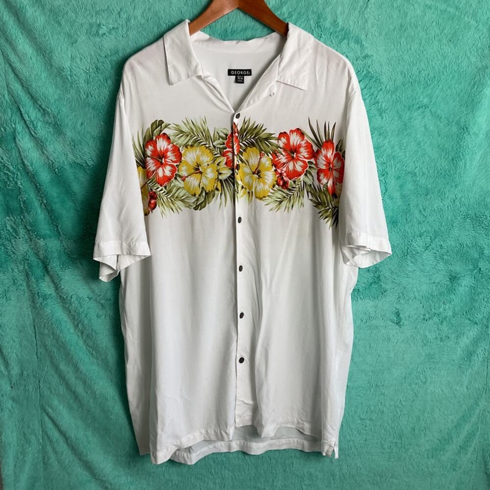 George Mens Floral Hawaiian Button up shirt Big and tall XLT 46 48